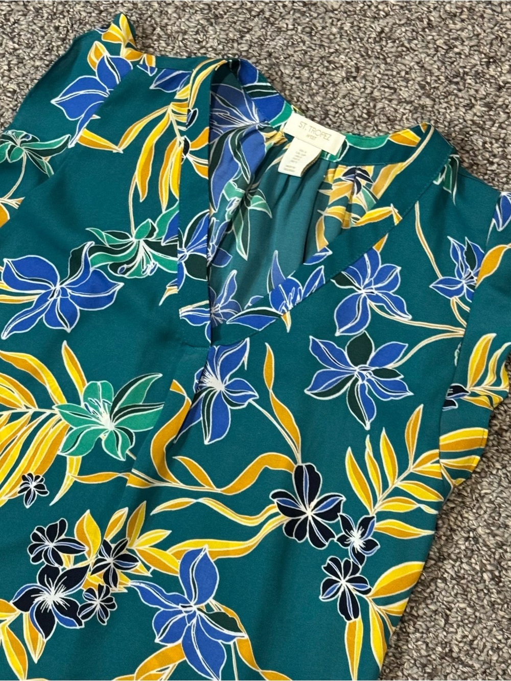 St. Tropez Teal Floral Print Sleeveless Top - Picture 3 of 5